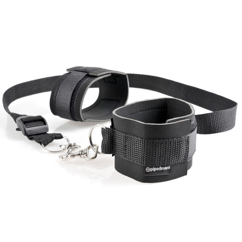 Fetish fantasy series - cuff & tether - bedroom bondage kit - Product side view, focus on cuffs  | Flirtybay.com.au